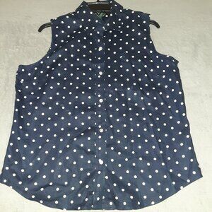 {LAUREN Ralph Lauren} Gingham Sleeveless Button Down Shirt Polka-Dot - Large